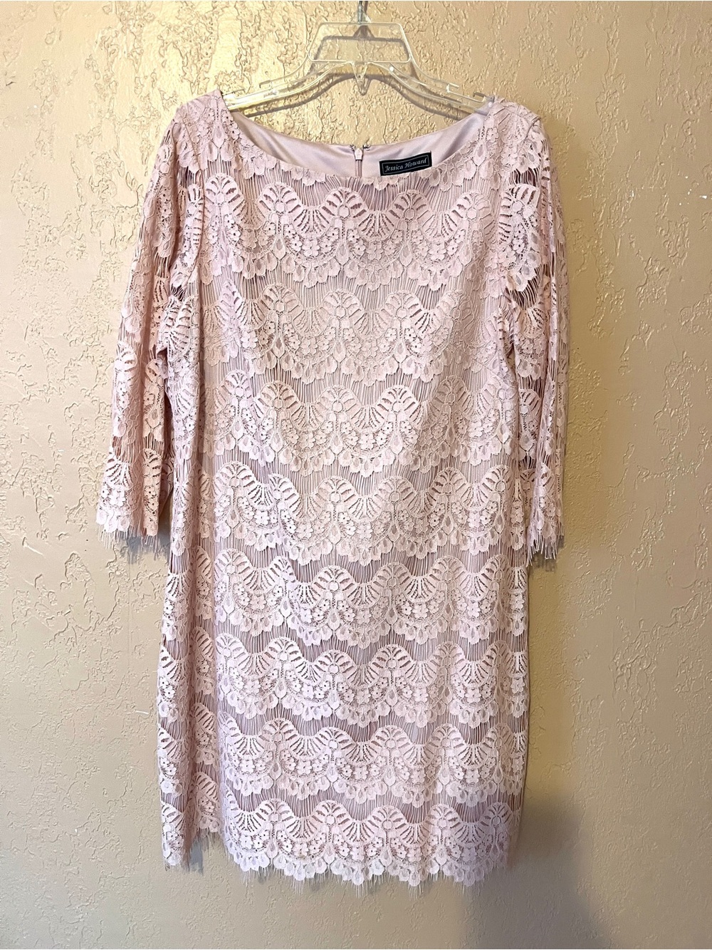 Jessica Howard Pale Pink Lace Long-Sleeve Sheath Dress